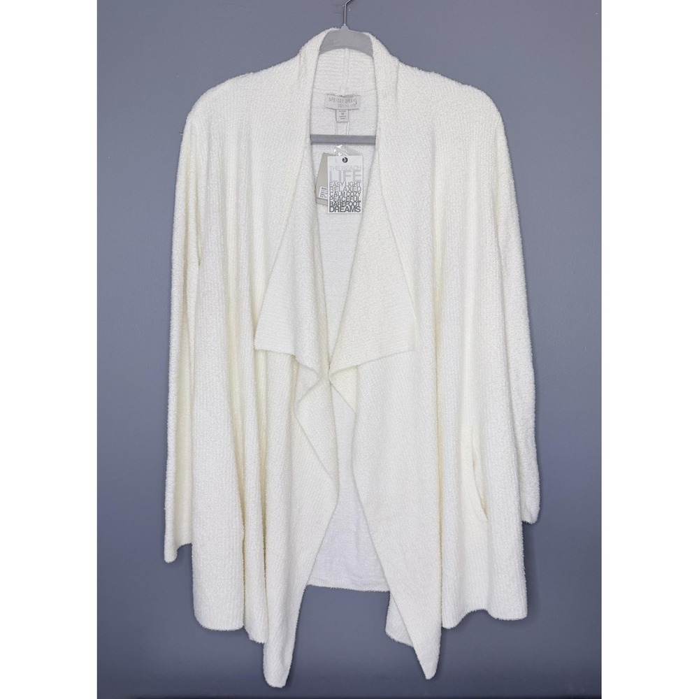 Barefoot Dreams CozyChic Ribbed Island Wrap Cardigan Womens 1X Petite Pearl Open